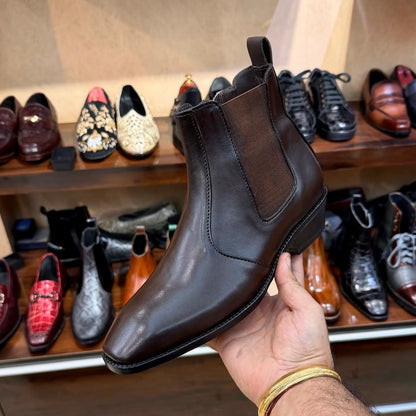 Dark Brown Chelsea Zip Boots with Cuban Heel