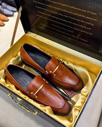Sun Tan Patina Loafers with Vintage Arc Buckle