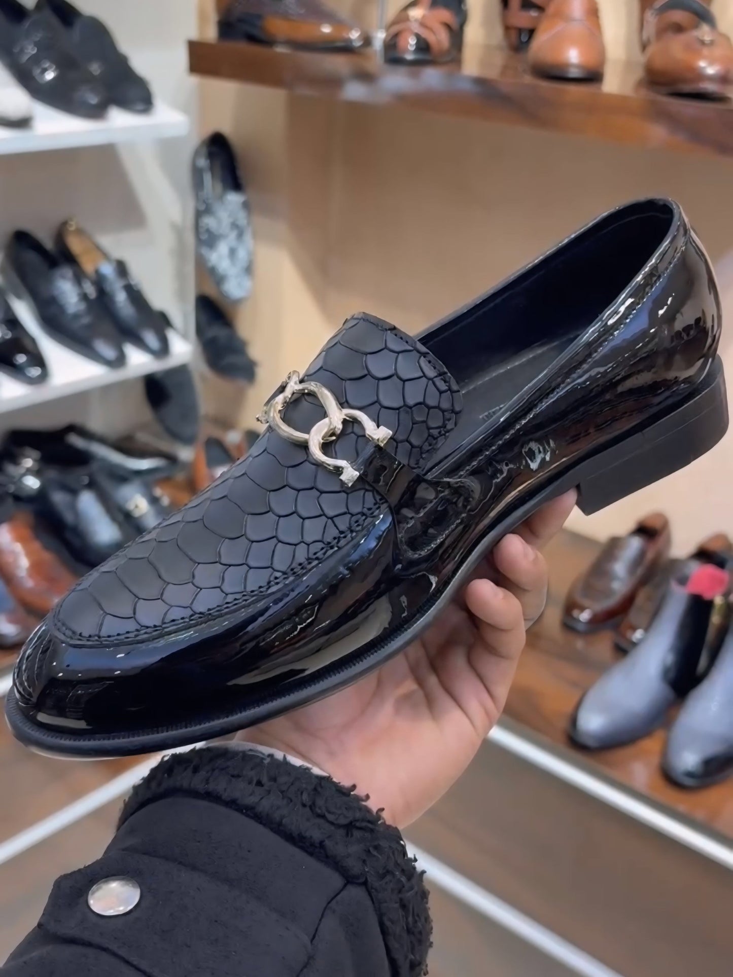 Luxe Edition Cobra Scaled Loafers with Chain Buckle