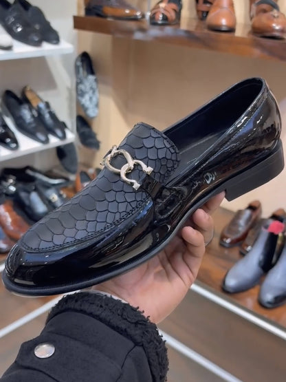 Luxe Edition Cobra Scaled Loafers with Chain Buckle