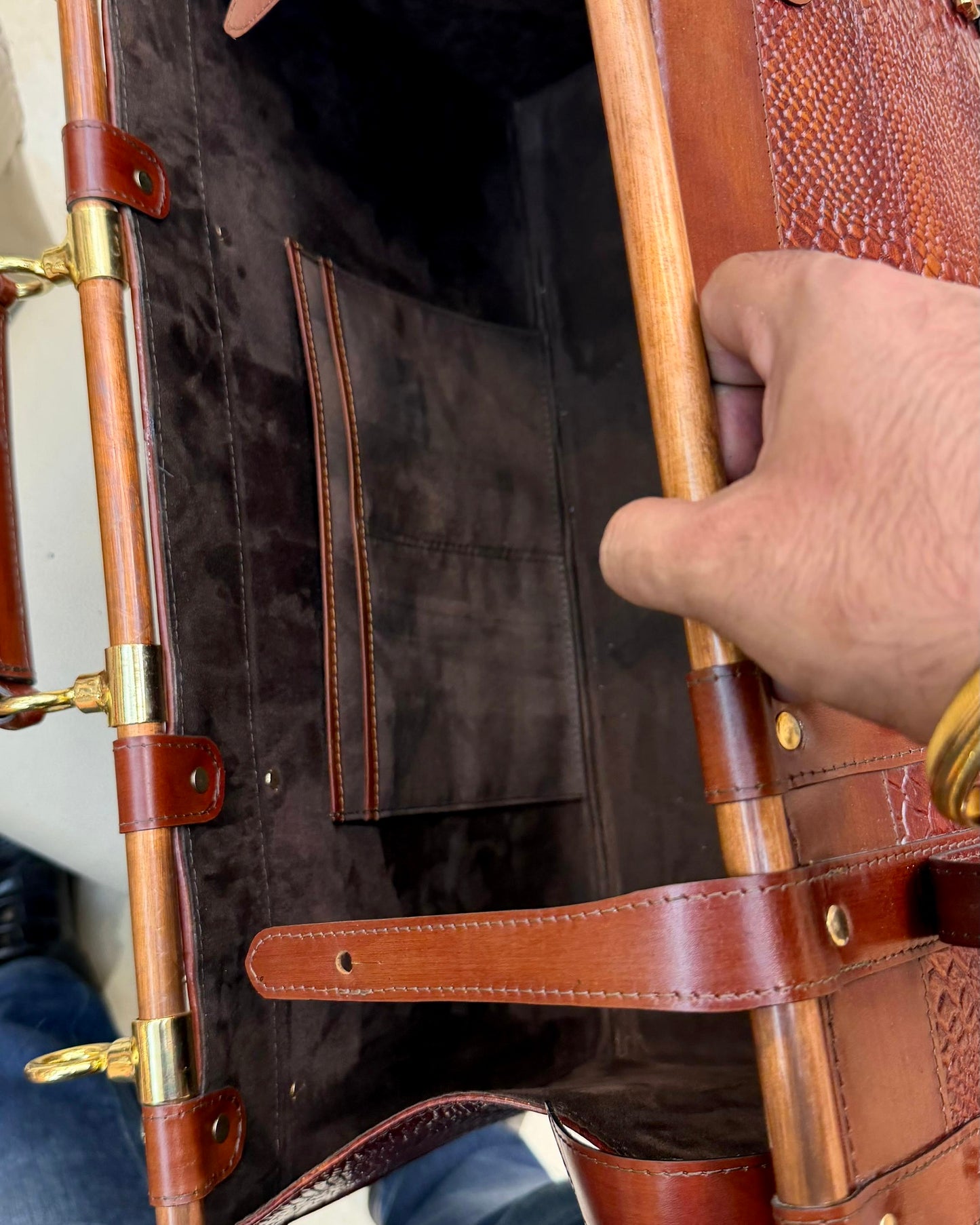 Burnished Cognac Brown Cobra Scaled Duffle Bag