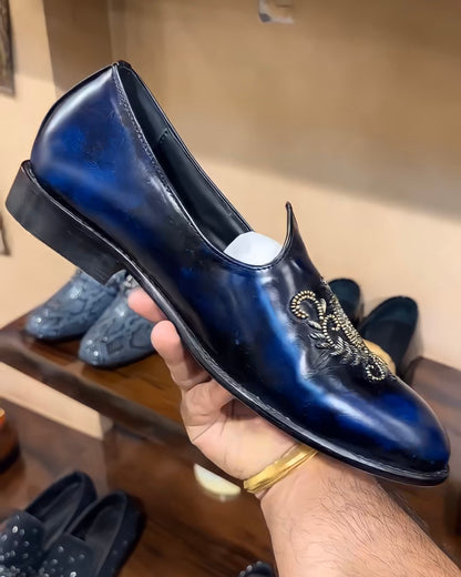 Navy Blue Patina Embroidery Mojaris