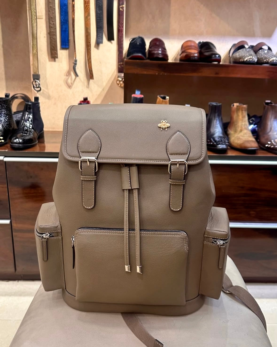 Taupe Pebble Leather Backpack
