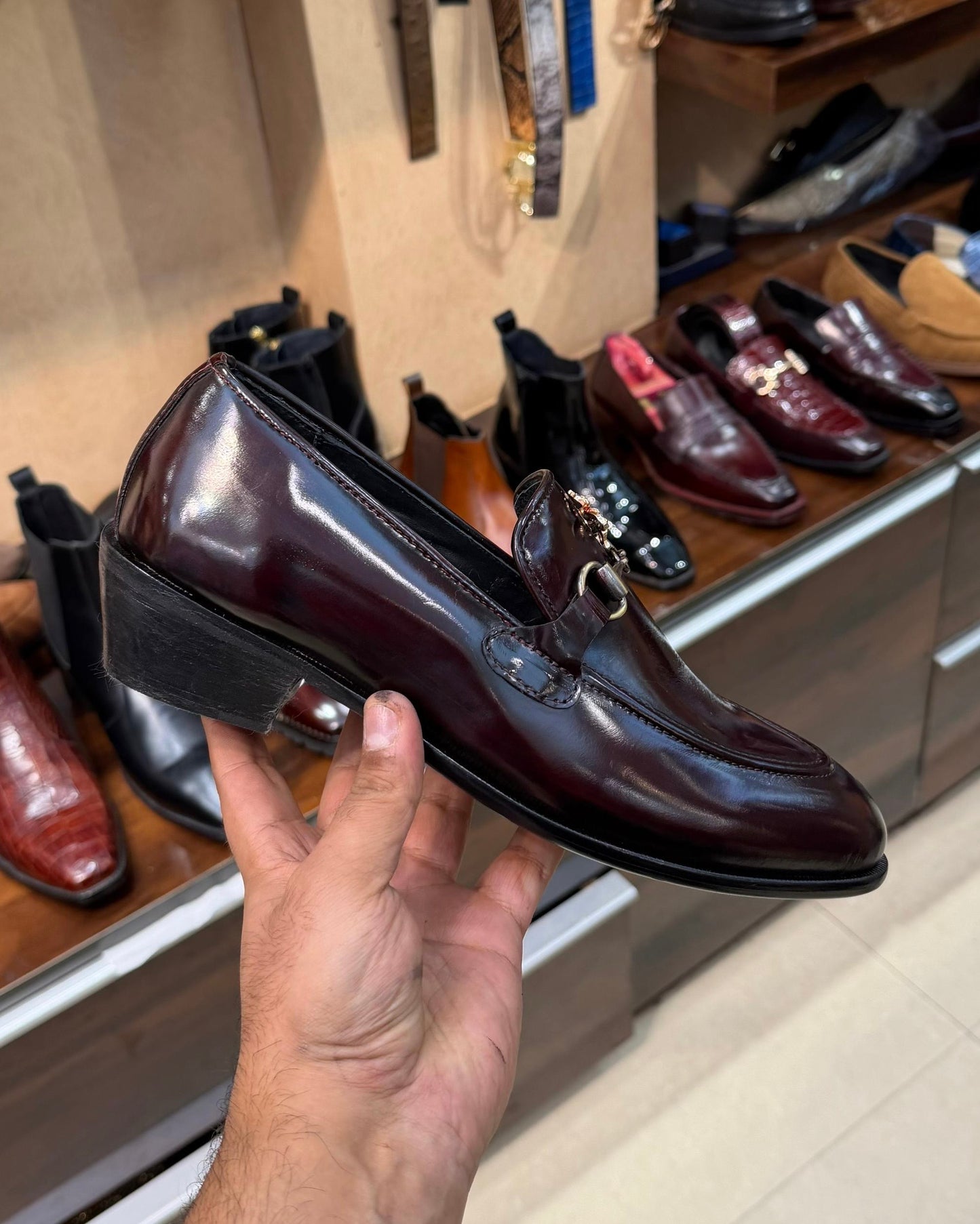 Ox-blood Bee Moccasins with Cuban Heel