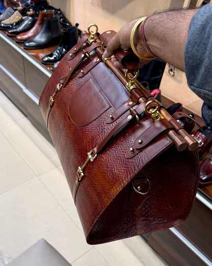 Burnished Cognac Brown Cobra Scaled Duffle Bag