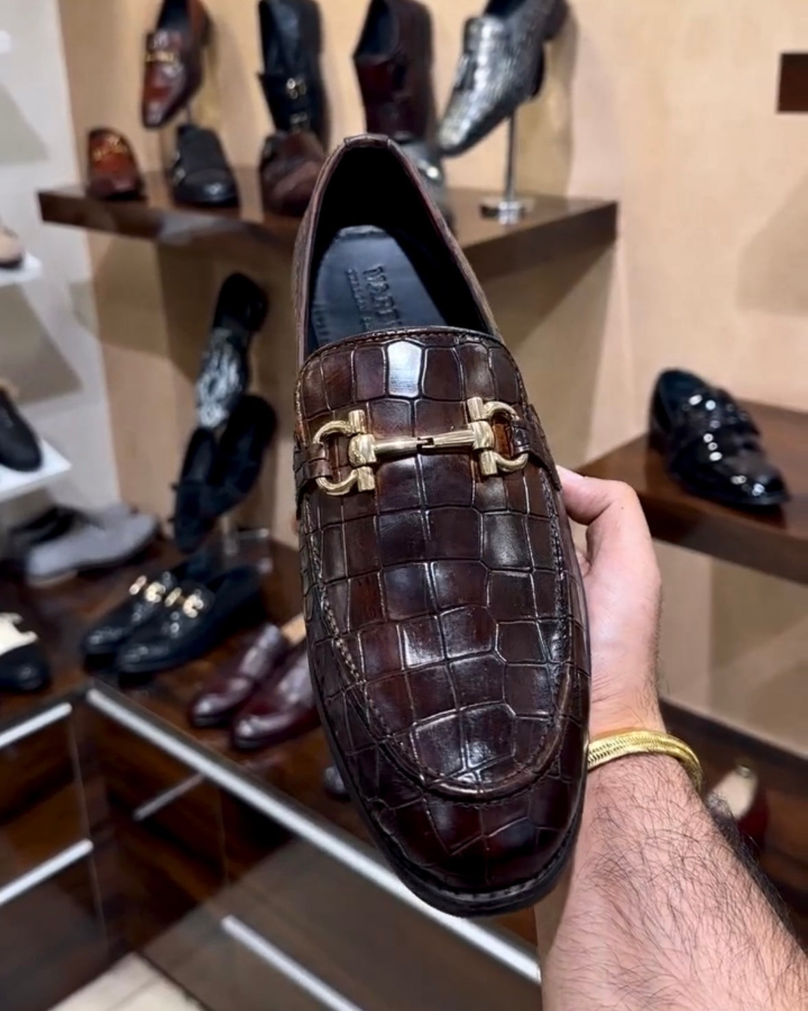 Burnished Brown Croco Horsebit Loafers