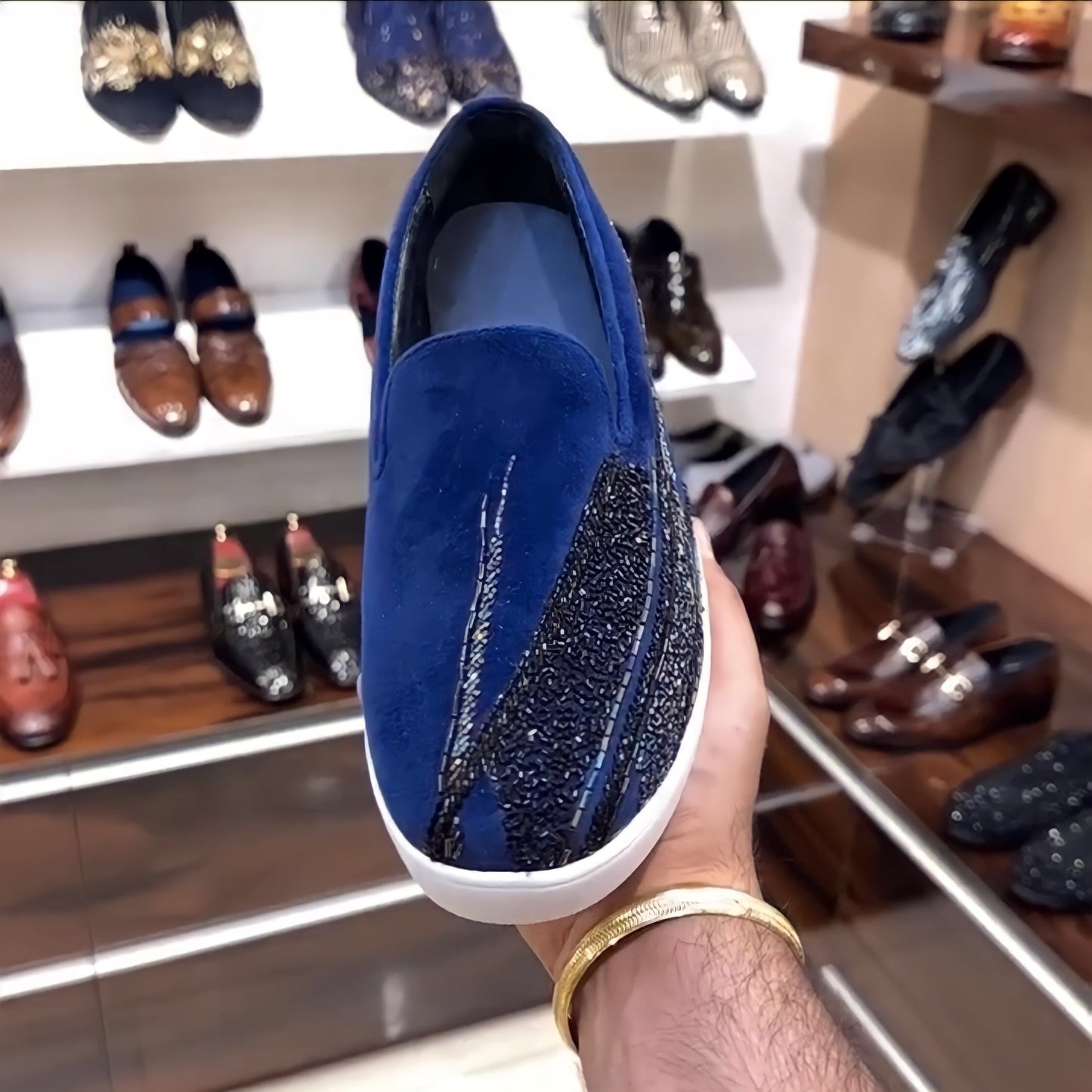 Blue Suede Embroidery Sneakers