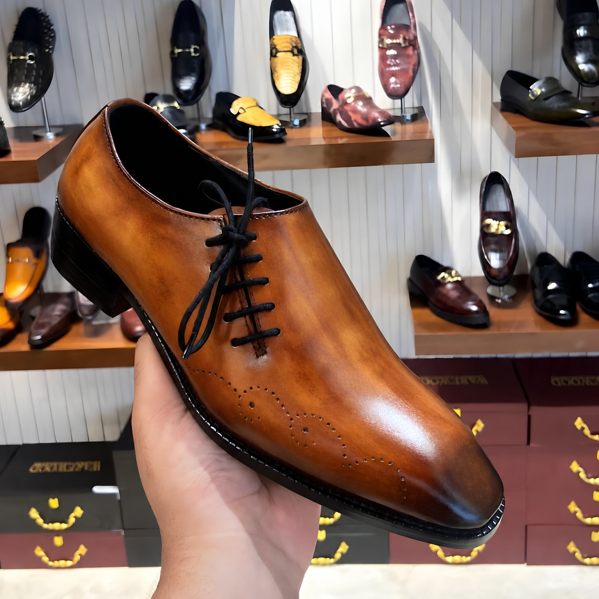 Hand-dyed Burnished Tan Side Lace Oxfords