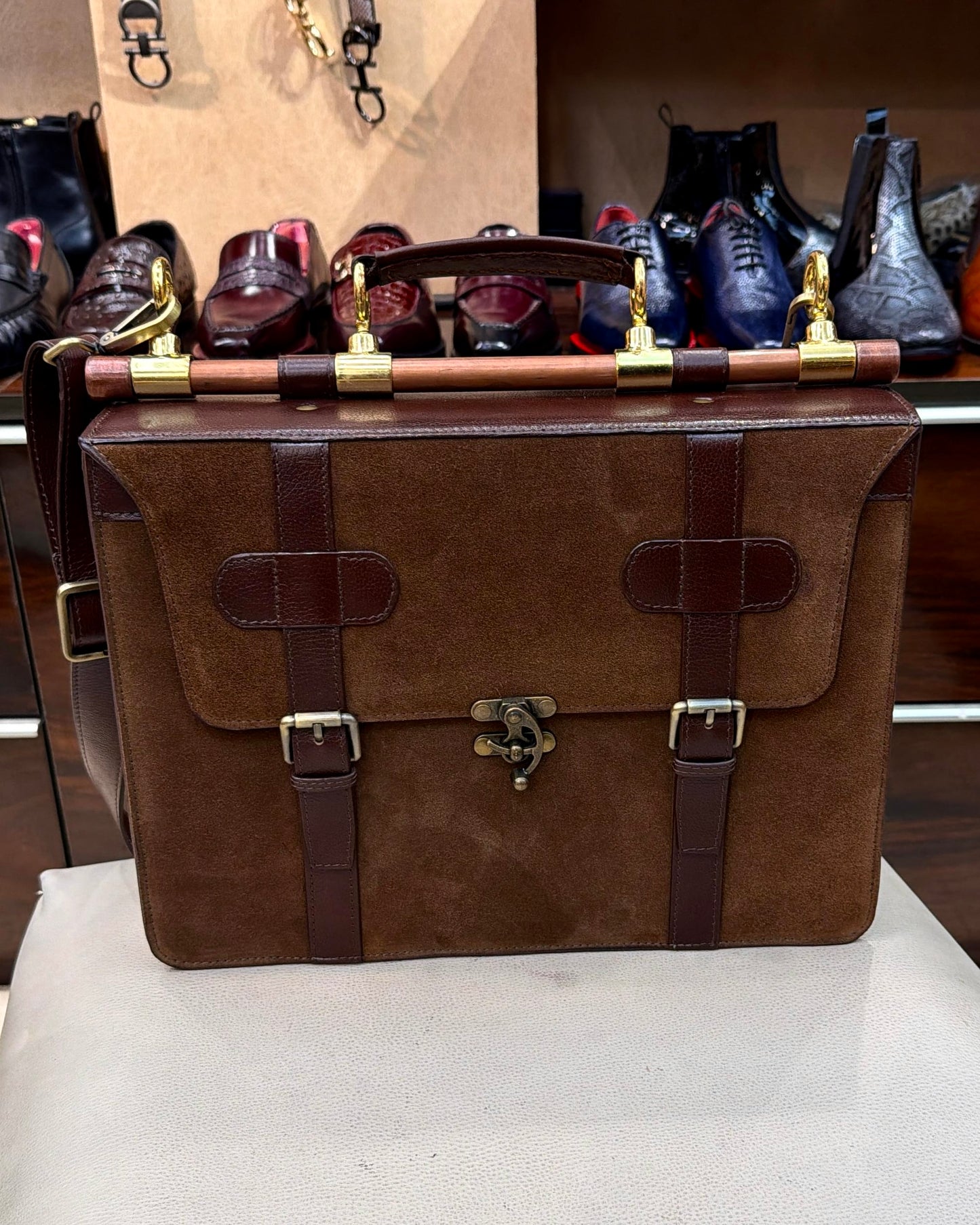 Custom Brown Two-tone Briefcase Style Laptop Bag