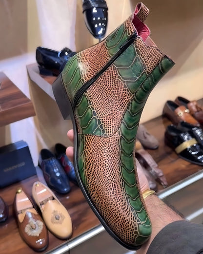 Exotic Ostrich Leg Scaled Zip Boots
