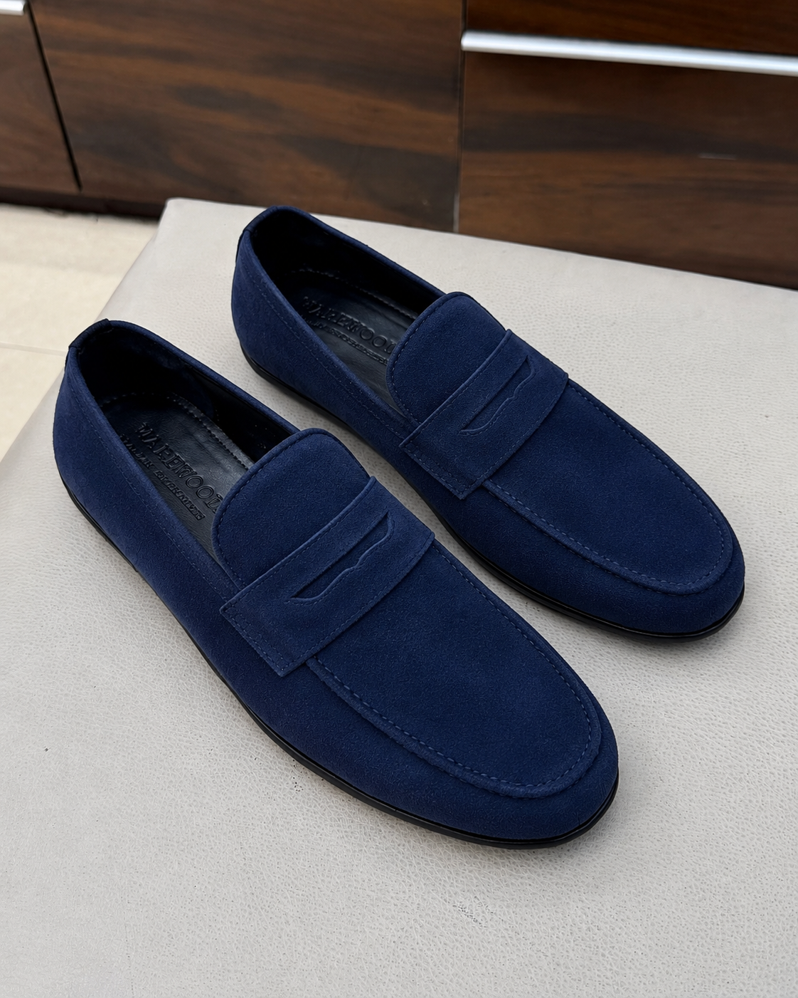 Navy Suede Driving Loafers