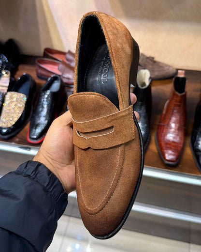 Classic Tan Suede Penny Loafers