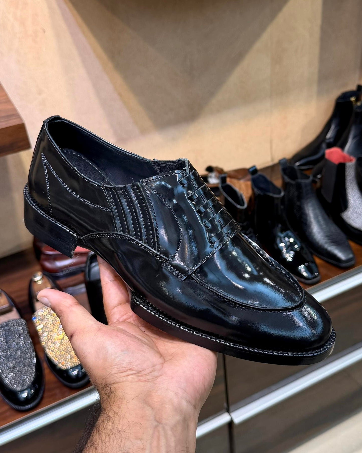 Black Smooth Calf U-tip Derby Moccasins