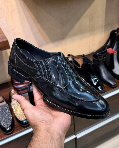 Black Smooth Calf U-tip Derby Moccasins