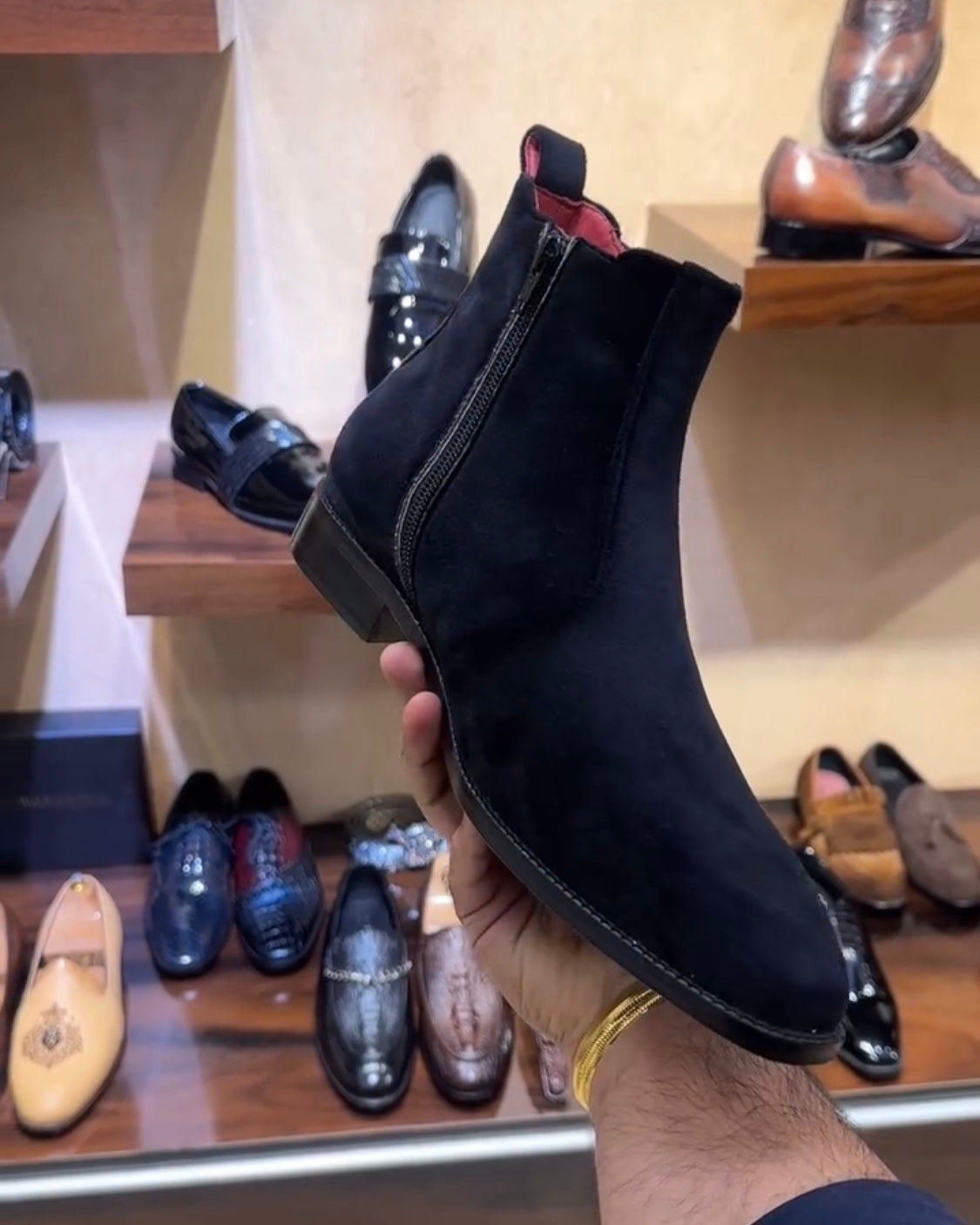 Black Italian Suede U-Tip Zip Boots