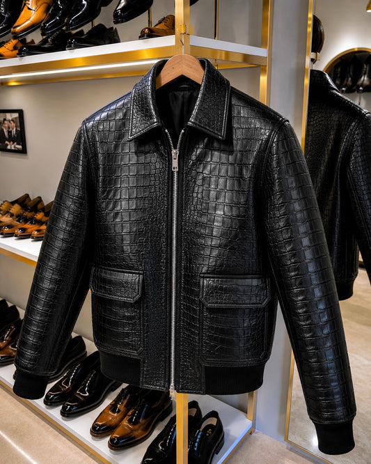 Black Crocodile Scaled Jacket