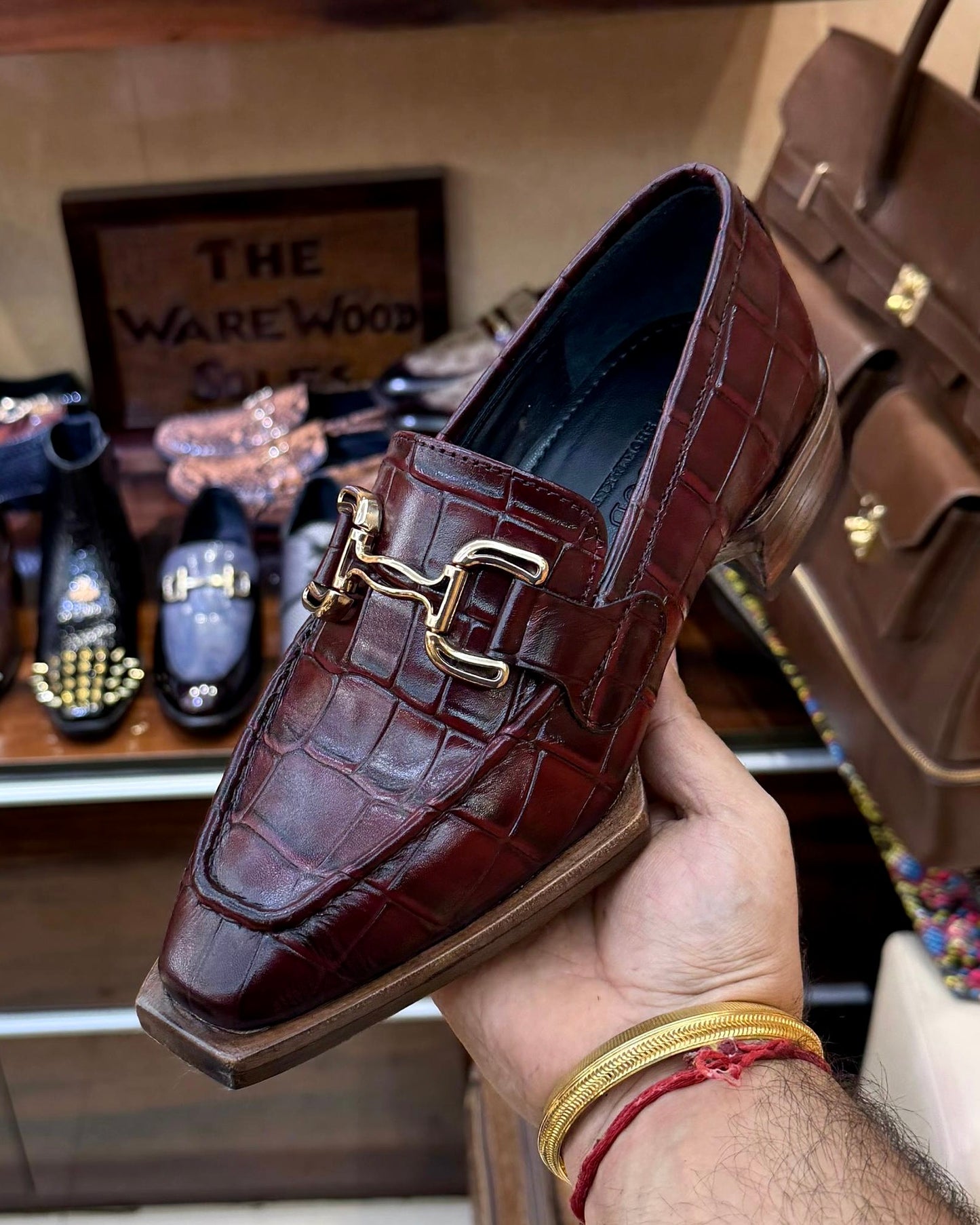 Burgundy Croco Horsebit Loafers with Italian Cut Leather Sole