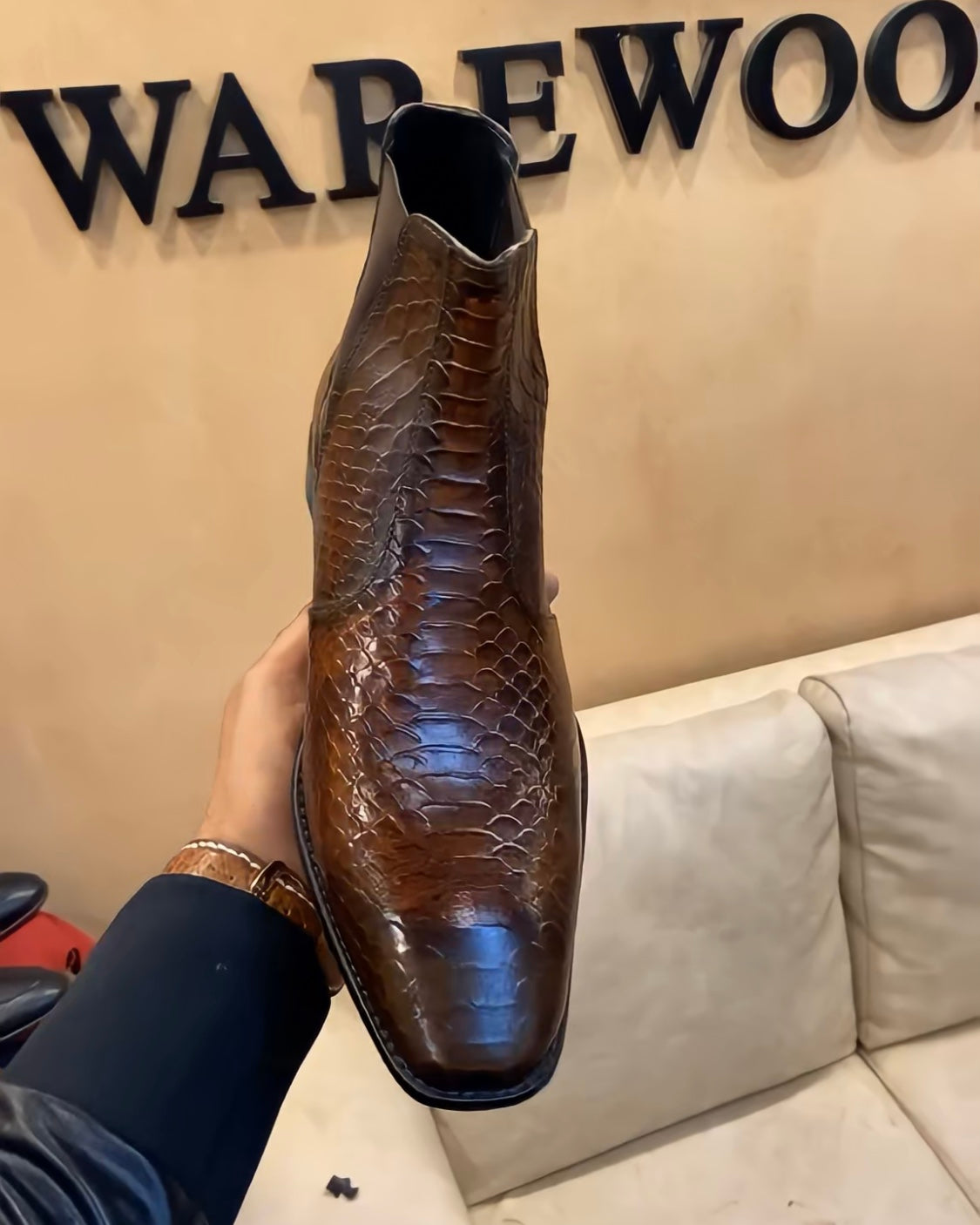 Brown Snake Scaled Chelsea Boots