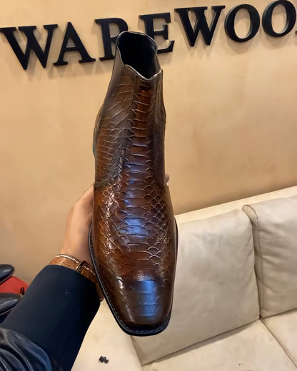Brown Snake Scaled Chelsea Boots