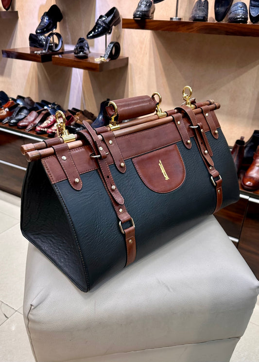 Custom Handmade Two-tone Italian Leather Duffel Bag