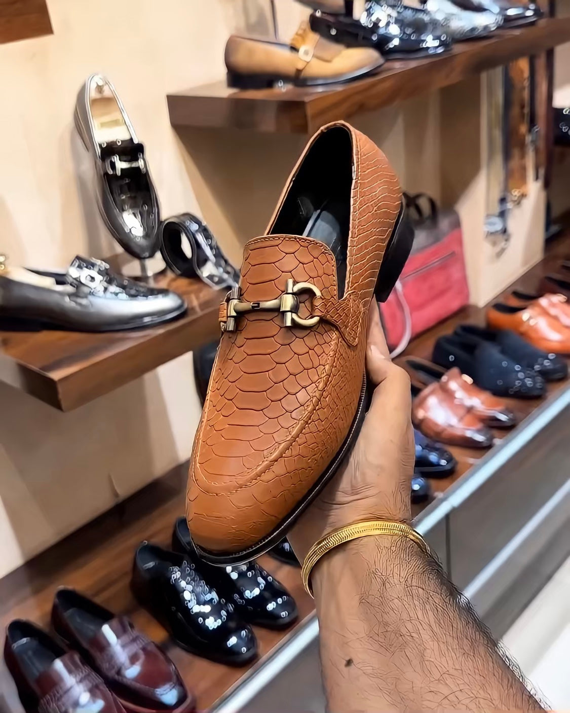 Matt Finish Orange Cobra Scaled Moccasins