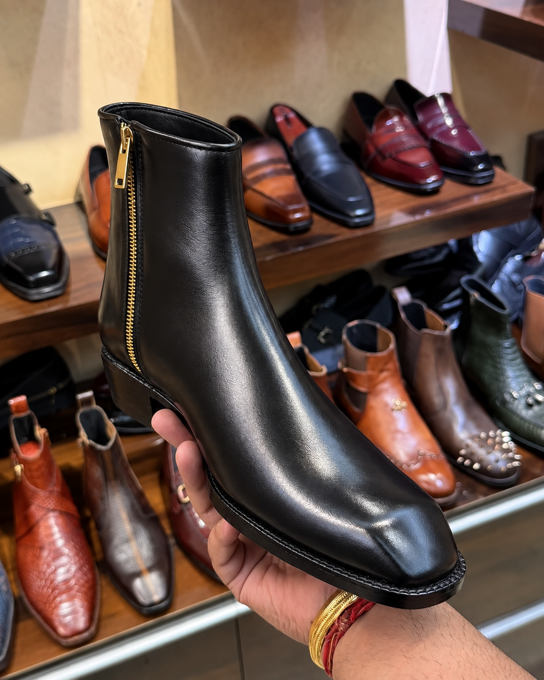 High-top Black Calfskin Leather Boots With Cuban Heel