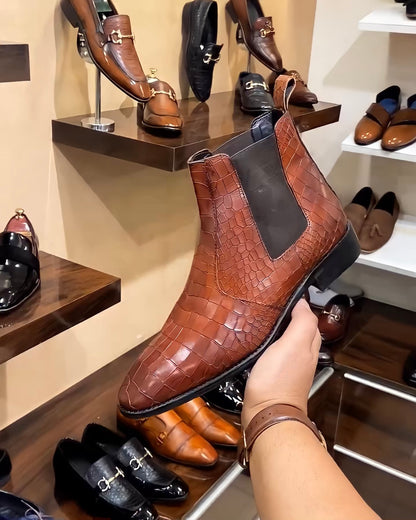 Tan Crocodile Scaled Chelsea Boots