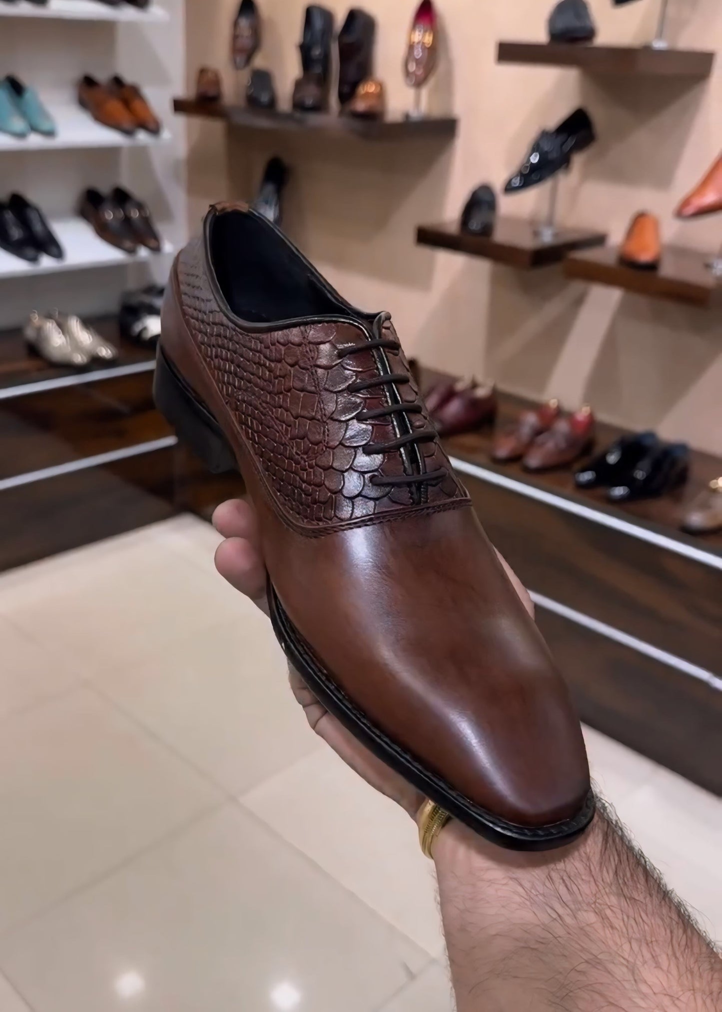 Chocolate Brown Patina Lace-up Oxfords