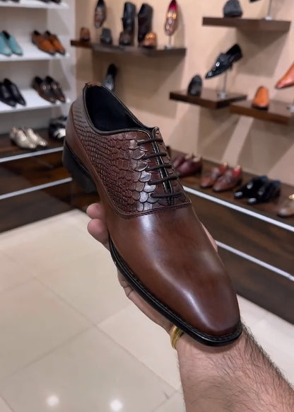 Chocolate Brown Patina Lace-up Oxfords