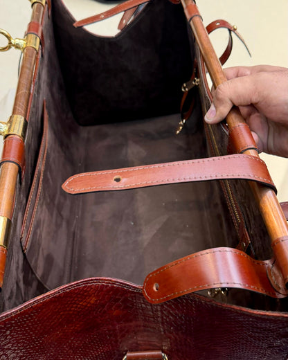 Burnished Cognac Brown Cobra Scaled Duffle Bag