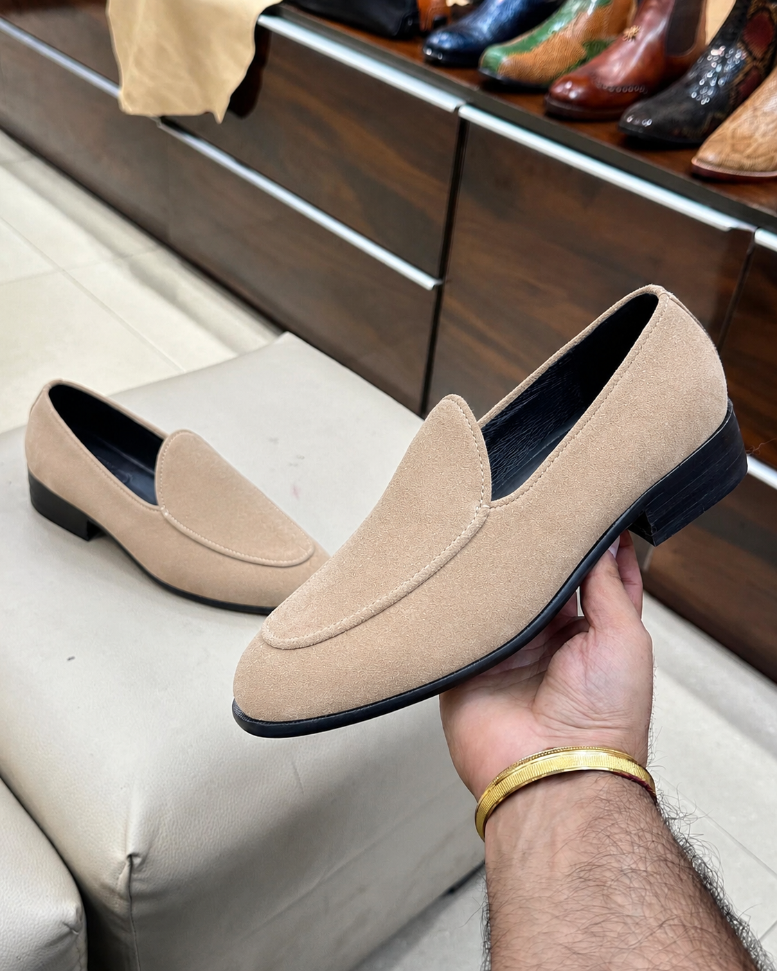 Beige Suede Belgian Loafers