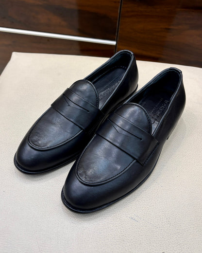 Classic Black Round Toe Penny Loafers