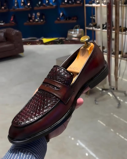 Brown Smokey Finish Braided Penny Moccasins