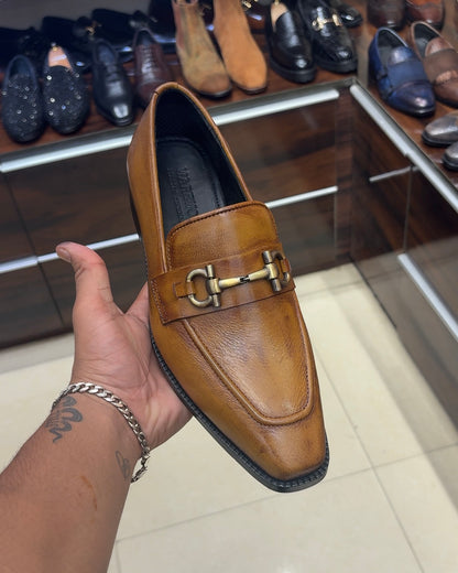 Yellow-tan Patina Horsebit Loafers