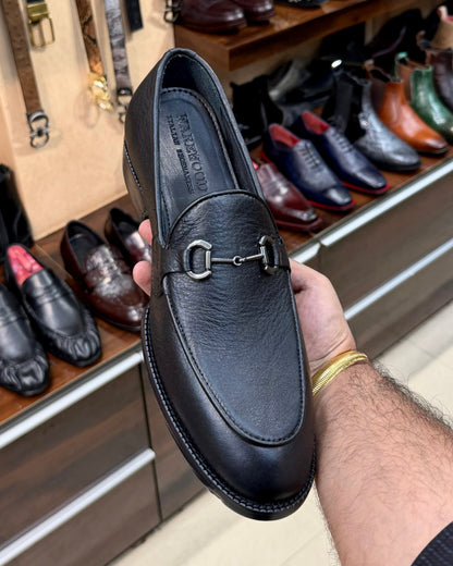 Black Full Grain Leather Horsebit Loafers with 270 Degree Welted Sole