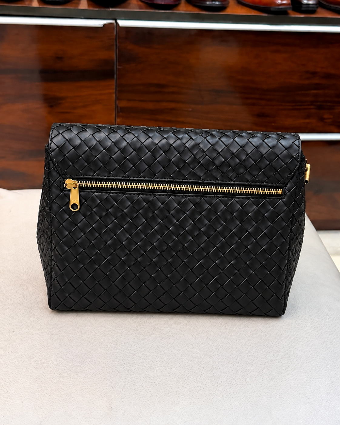 Black Hand-woven Leather Cross Body Bag