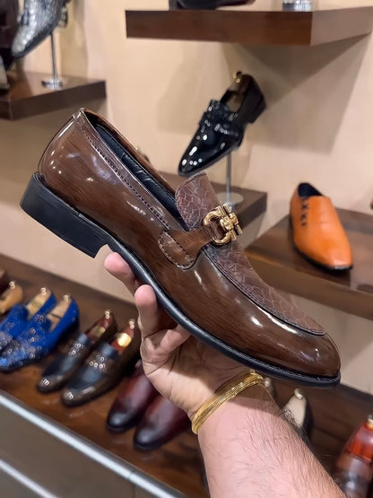 Light Brown Cobra Scaled Spectator Moccasins