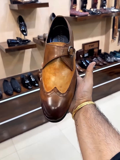 Dual-tone Patina Wing-tip Single Monks