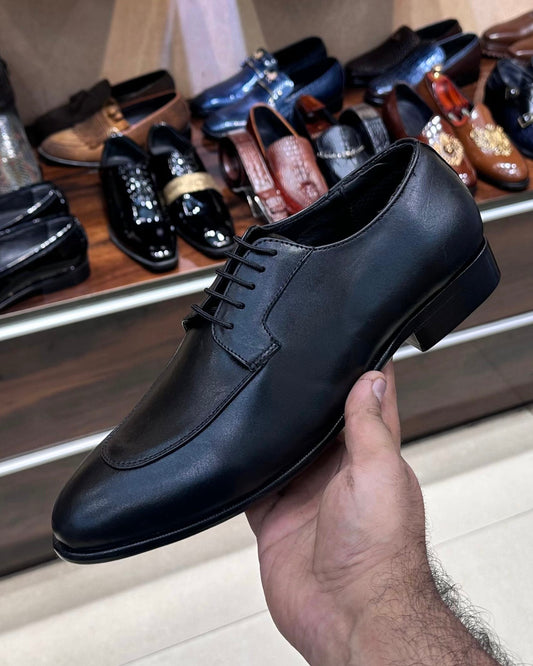Black Italian Leather Derby Shoes