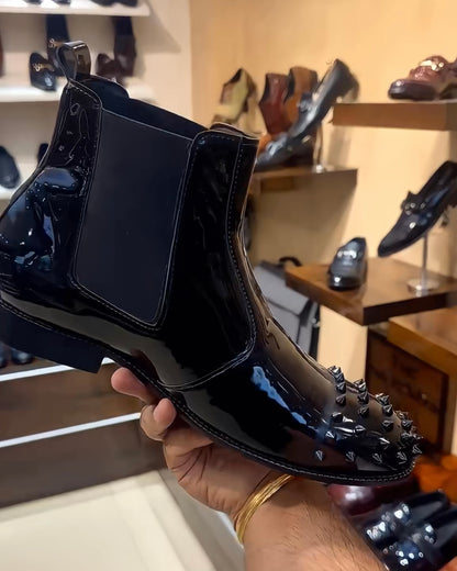 Italian Patent Studded Toe Red Bottom Chelsea Boots