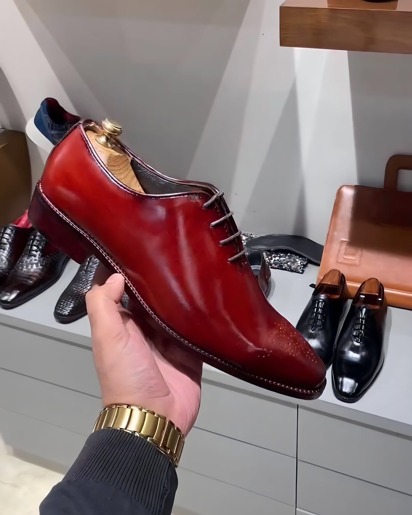 Cherry Red Patina Wholecut Oxfords
