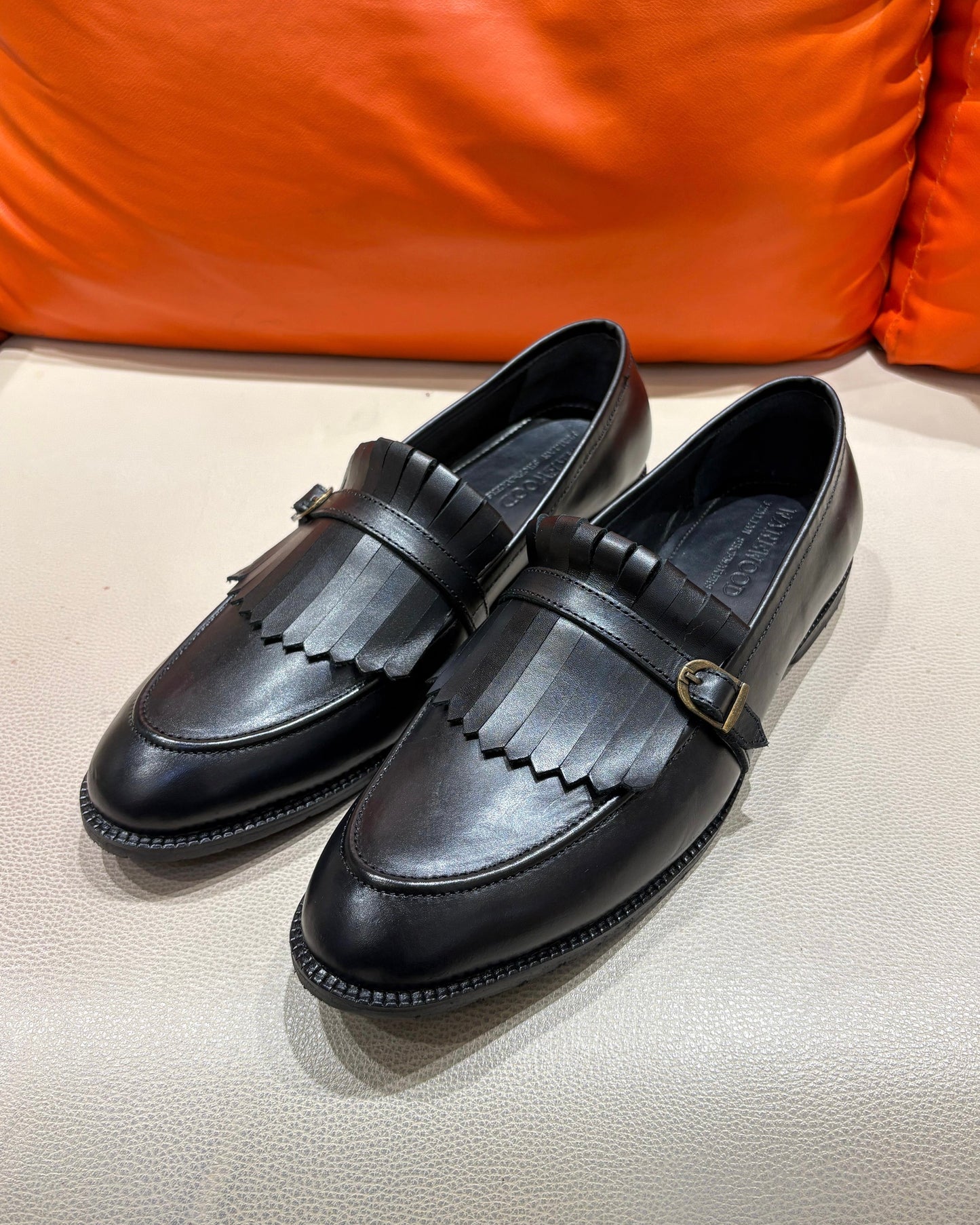 Black Fringe Loafers with Rubber Sole