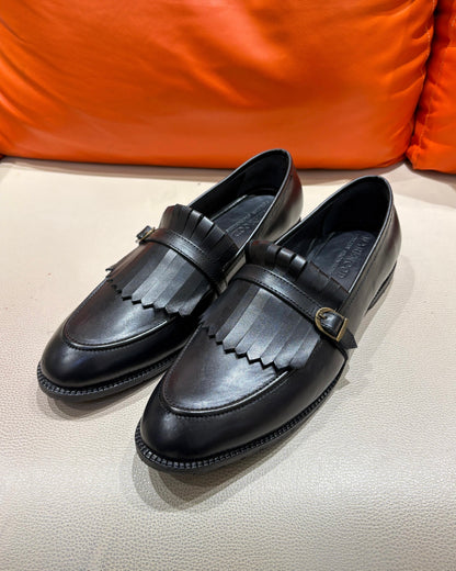 Black Fringe Loafers with Rubber Sole