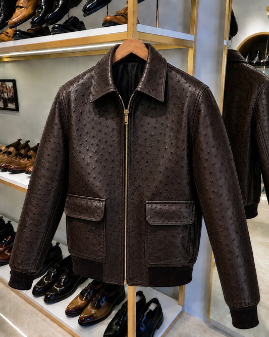Genuine Dark Brown Ostrich Leather Jacket