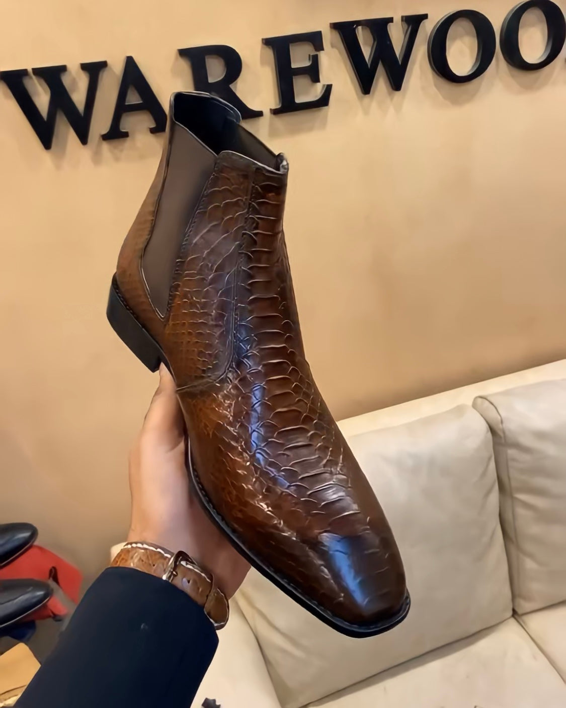 Brown Snake Scaled Chelsea Boots