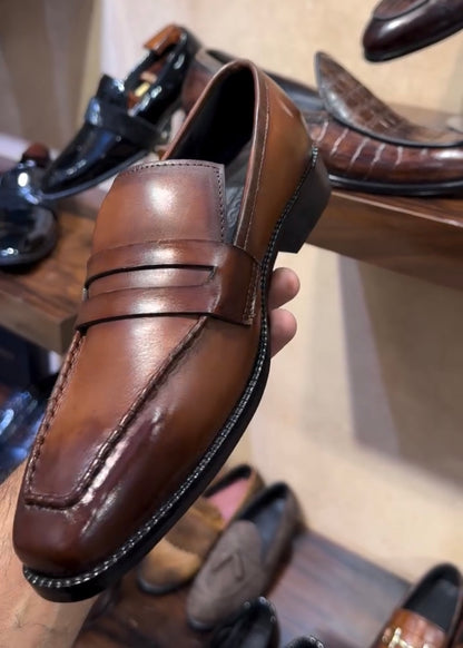 Tan Patina Italian Crust Penny Loafers