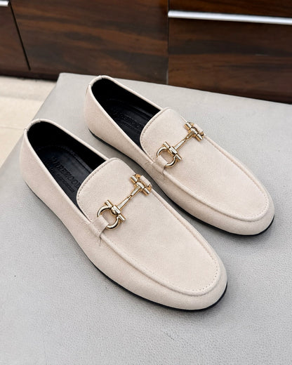 Beige Suede Driving Loafers