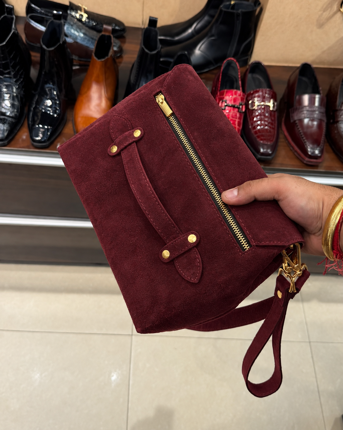Burgundy Suede Cross Body Bag