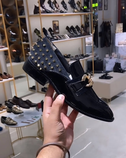Luxe Edition Gold Studded Moccasins with Gold Chain Buckle
