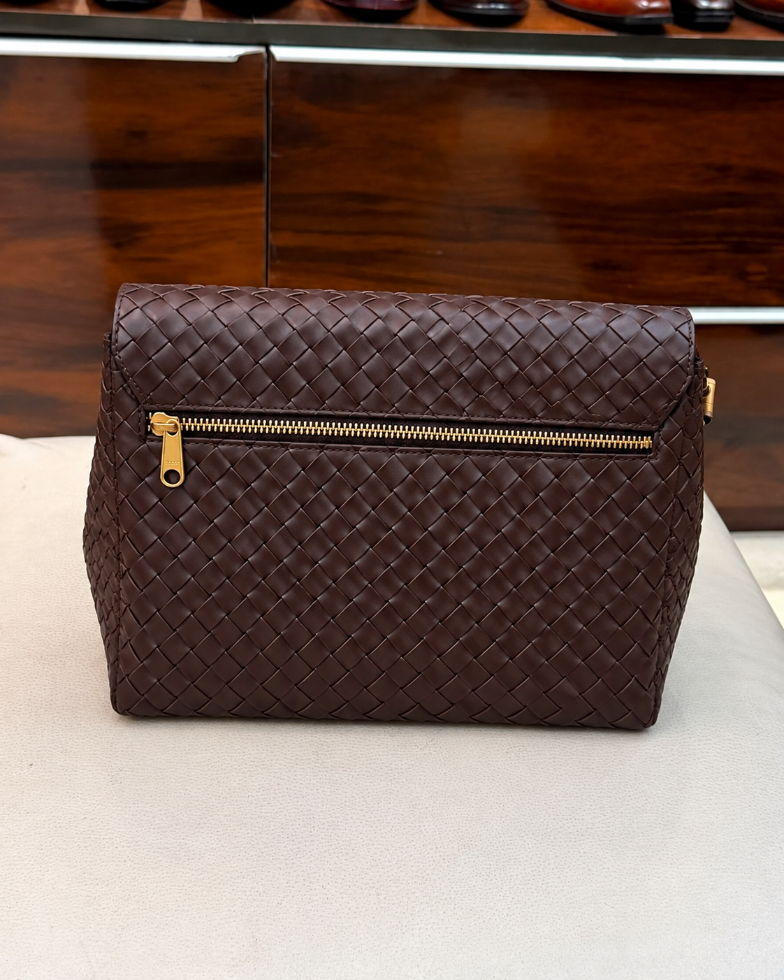 Dark Brown Hand-woven Leather Cross Body Bag
